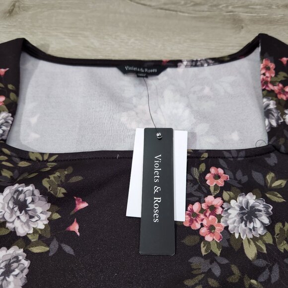Violets & Roses Floral Square Neck Long Sleeve Blouse New With Tags Women's M - Picture 6 of 14